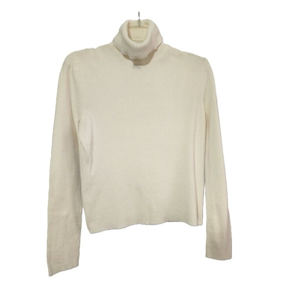 Express Womens Cream Ivory Fitted Knit Long Sleeve Turtleneck Size M - Picture 2 of 6